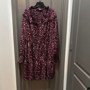 Eloquii Burgundy and White Long Sleeve Dress